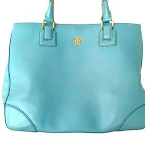 Tory Burch Robinson East West Tote - Morning Sky Blue Saffiano Leather - Large